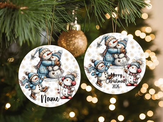 Snowman Family Hug Ornament • Personalized Name • Christmas Ornament 2026 • Keepsake Gift (2025-30)