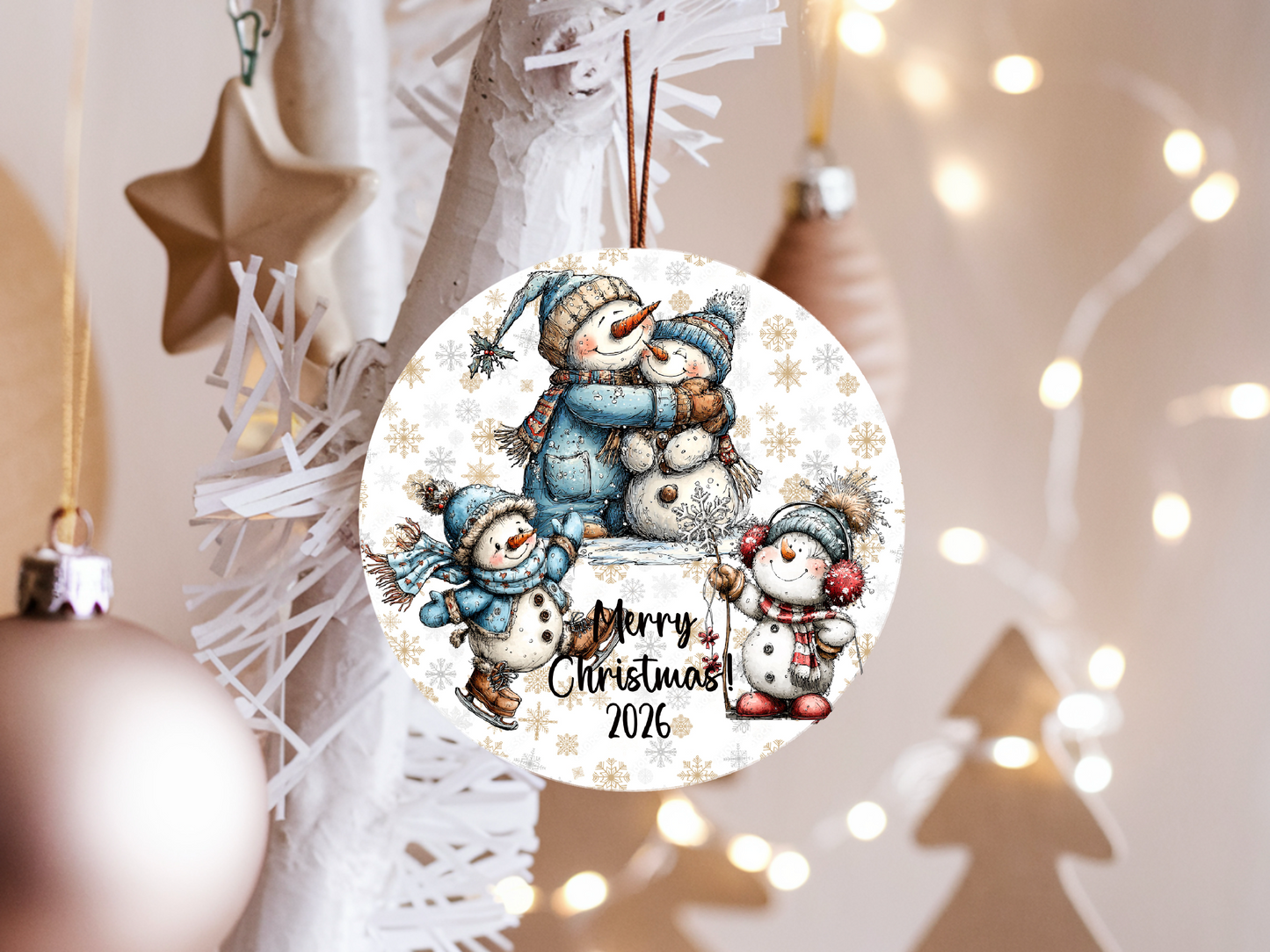 Snowman Family Hug Ornament • Personalized Name • Christmas Ornament 2026 • Keepsake Gift (2025-30)