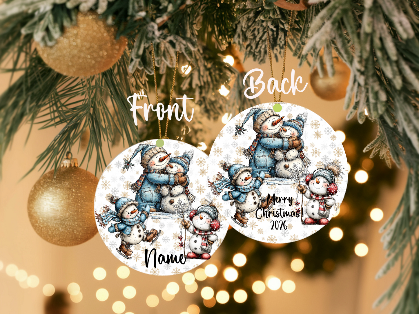 Snowman Family Hug Ornament • Personalized Name • Christmas Ornament 2026 • Keepsake Gift (2025-30)