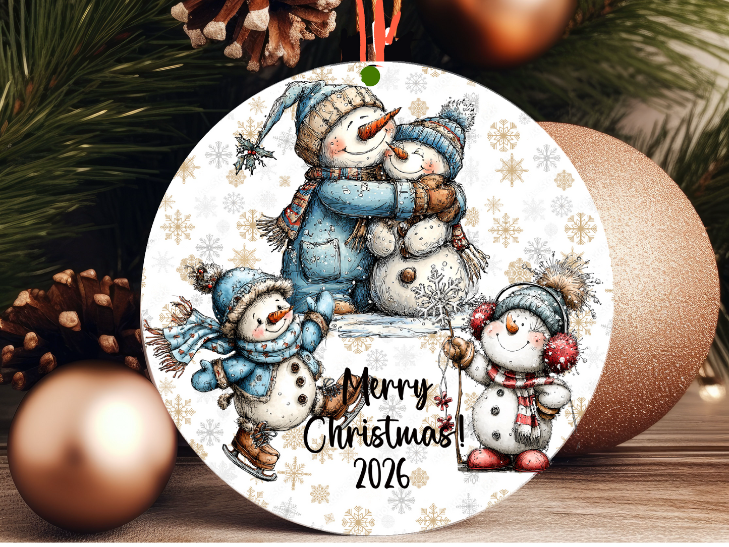 Snowman Family Hug Ornament • Personalized Name • Christmas Ornament 2026 • Keepsake Gift (2025-30)