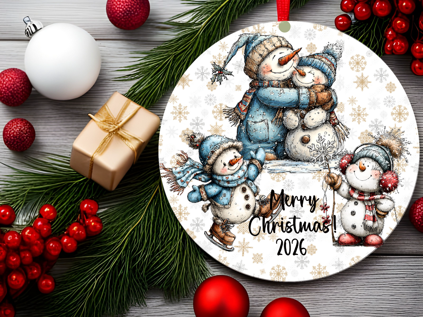 Snowman Family Hug Ornament • Personalized Name • Christmas Ornament 2026 • Keepsake Gift (2025-30)