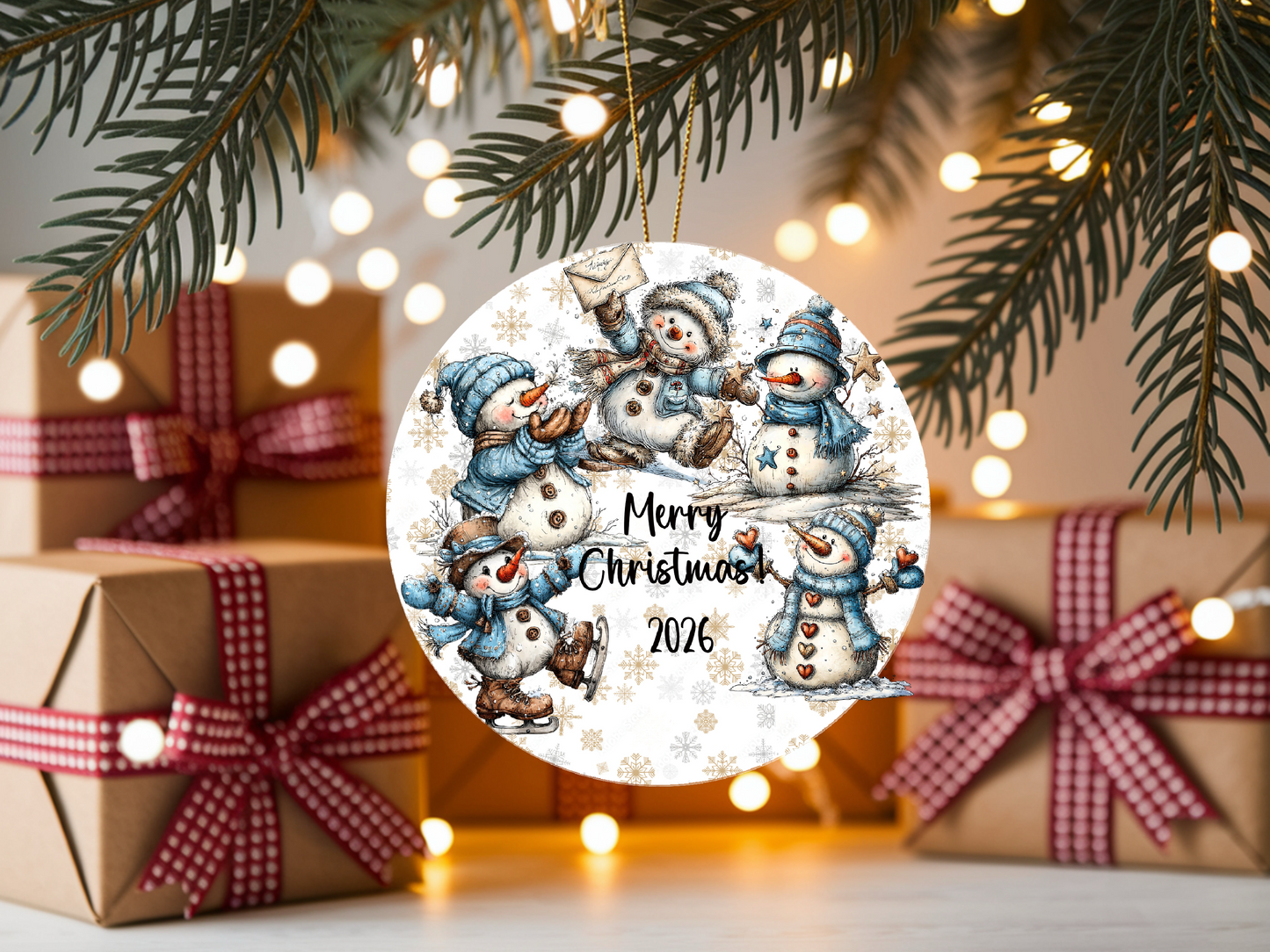Personalized Whimsical Snowman Ornament • Custom Name Christmas Ornament • Merry Christmas 2026 Holiday Gift (2025-08)