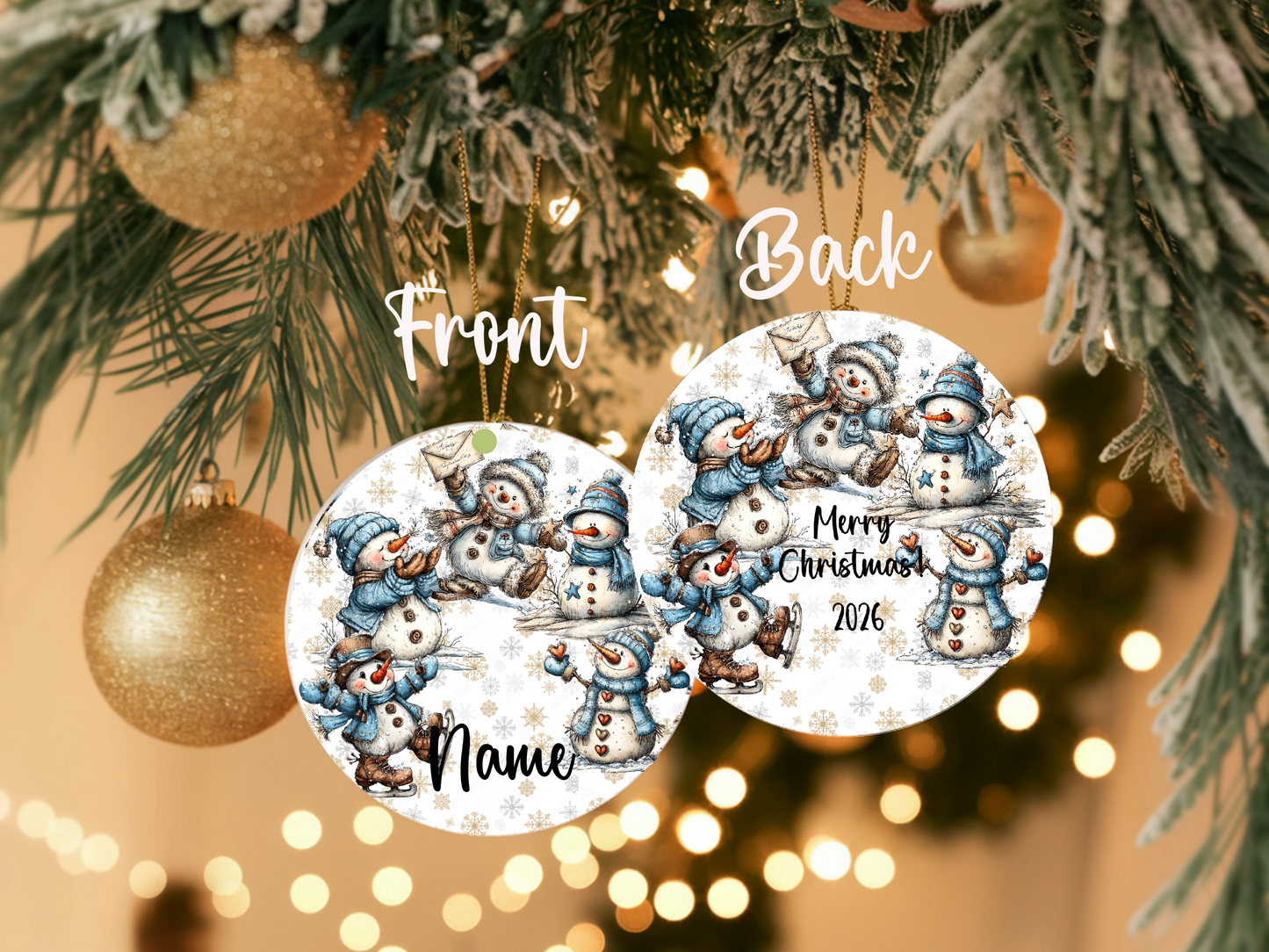 Personalized Whimsical Snowman Ornament • Custom Name Christmas Ornament • Merry Christmas 2026 Holiday Gift (2025-08)