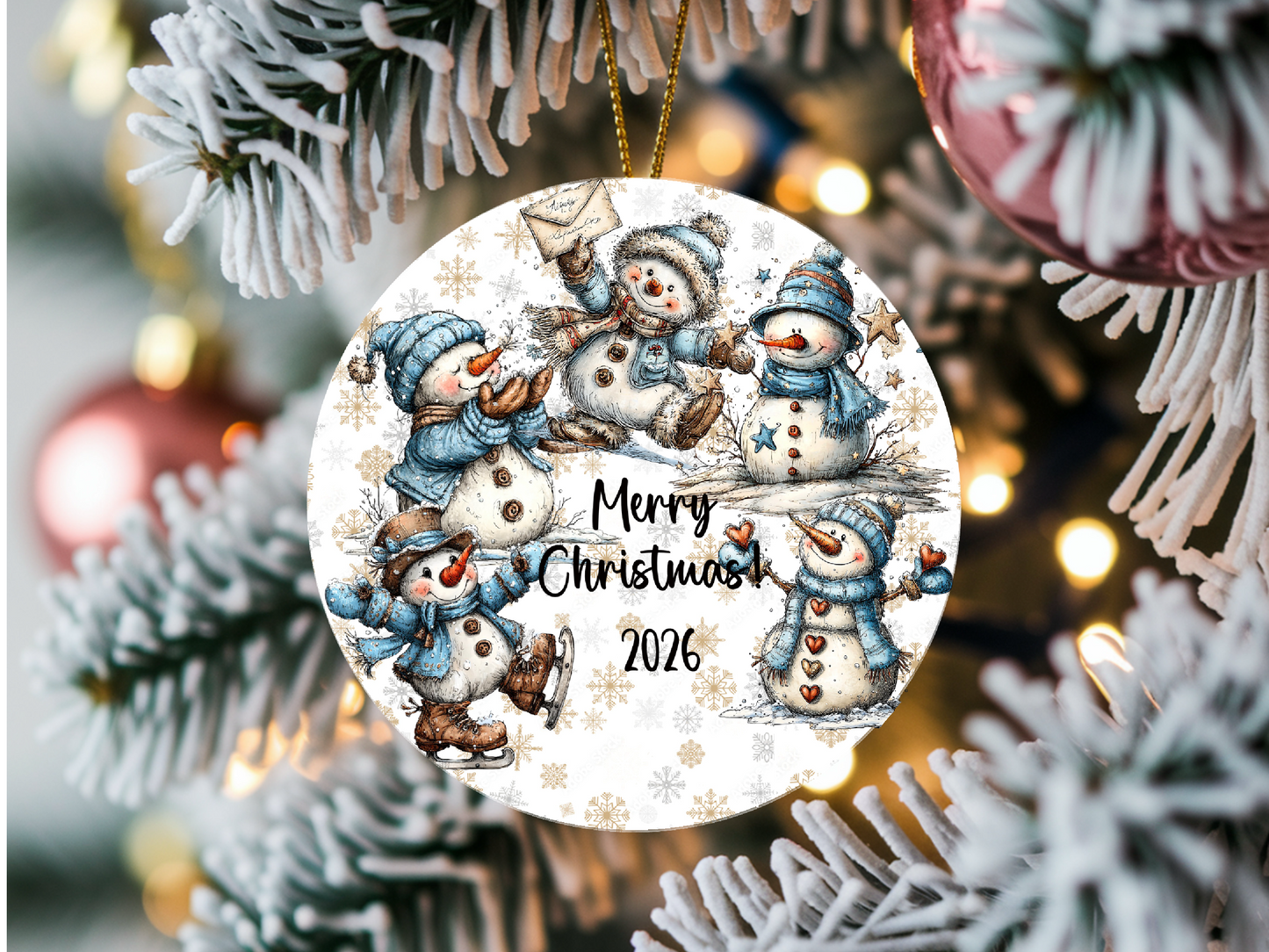 Personalized Whimsical Snowman Ornament • Custom Name Christmas Ornament • Merry Christmas 2026 Holiday Gift (2025-08)