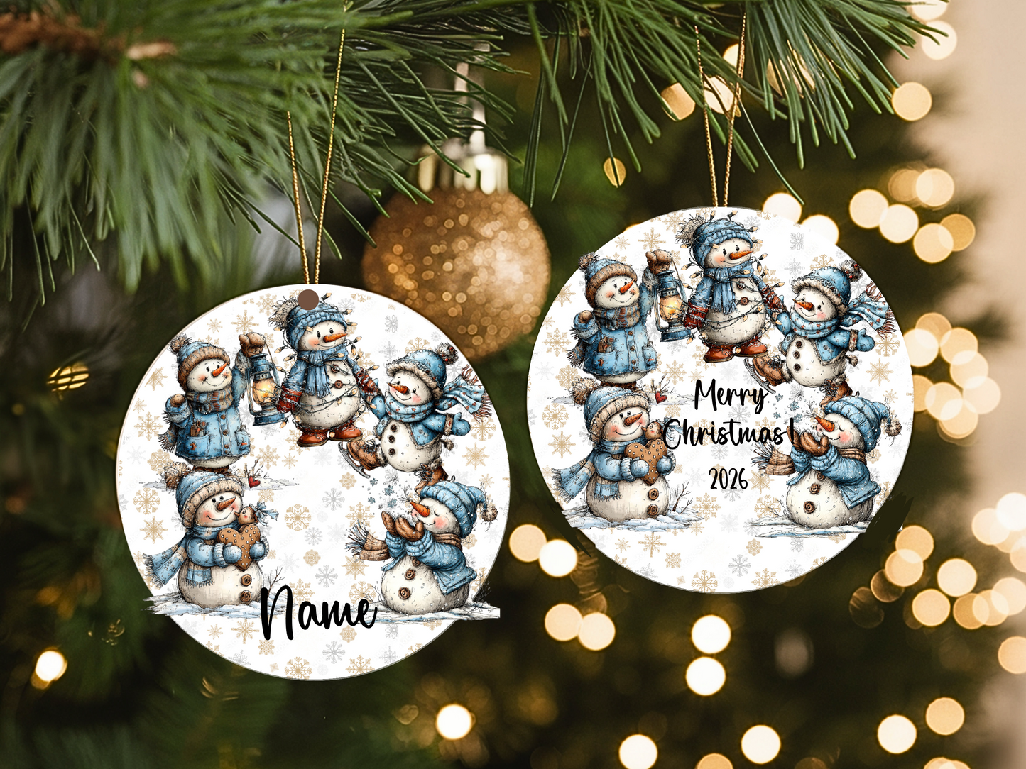 Personalized Whimsical Snowman Ornament • Custom Name Christmas Ornament • Merry Christmas 2026 Holiday Gift (2025-09)