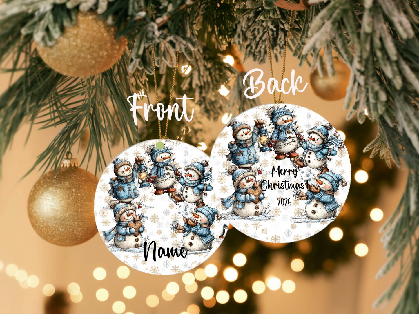 Personalized Whimsical Snowman Ornament • Custom Name Christmas Ornament • Merry Christmas 2026 Holiday Gift (2025-09)