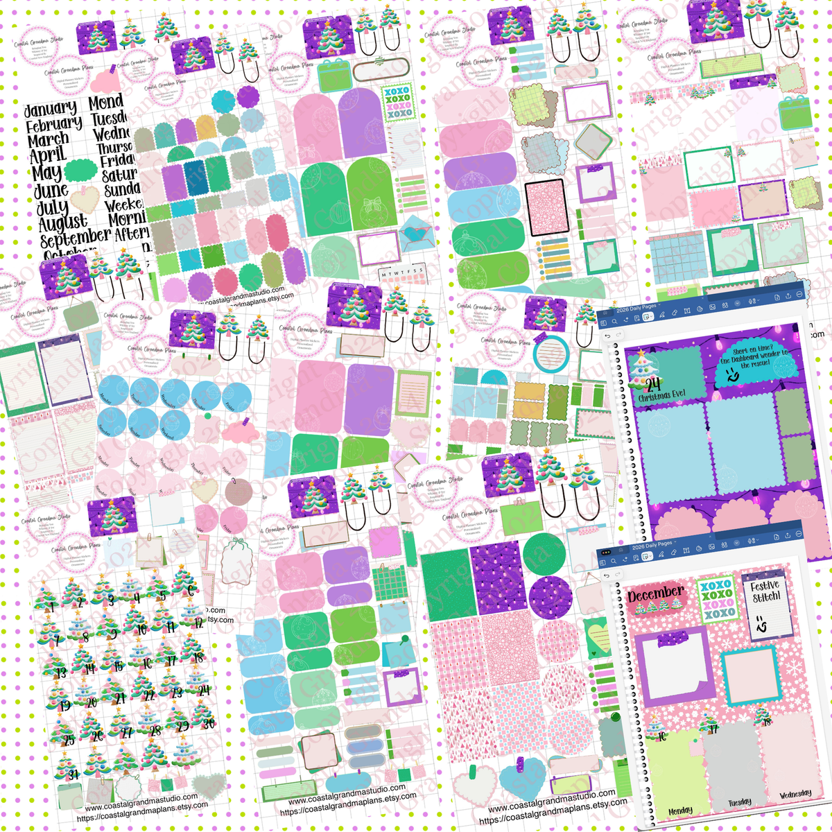 Festive Stitch! GoodNotes Sticker Bundle – Digital Planner Stickers for iPad, Pre-Cropped Aesthetic Stickers Pack (11000-BU)