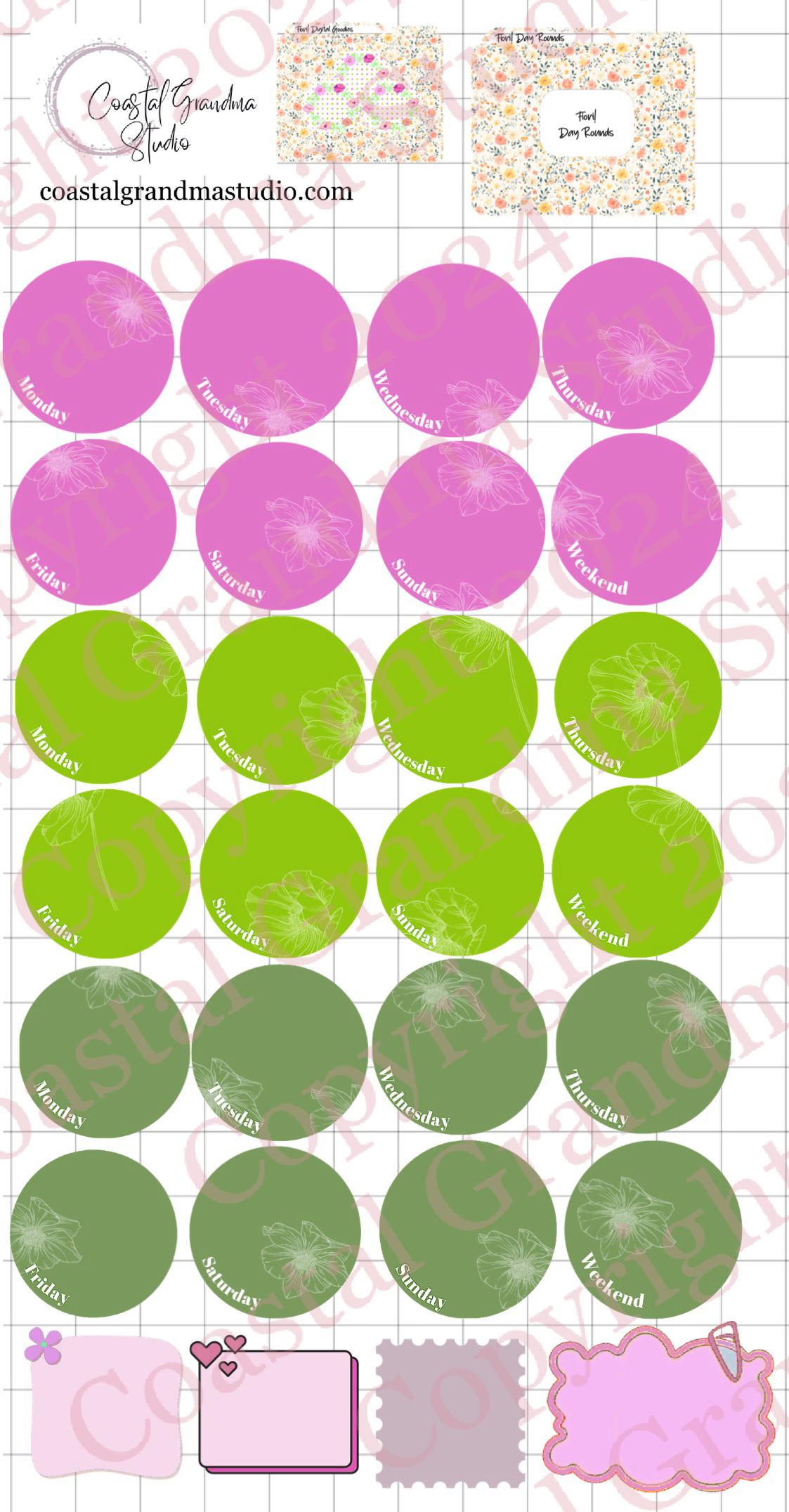 Fiori!! Day Rounds Digital Pre-Cropped Stickers For Goodnotes (7400-DR)