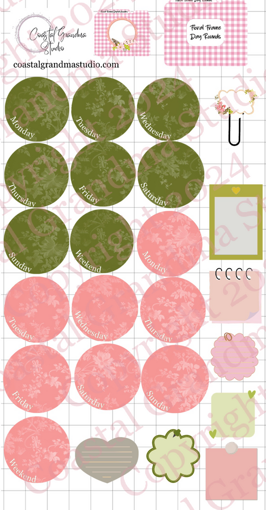 Floral Frame! Day Rounds Download Pre-Cropped Stickers For Goodnotes (4600-DR)