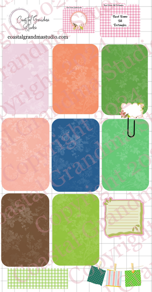 Floral Frame! Full Rectangles Download Pre-Cropped Stickers For Goodnotes (4600-FR)