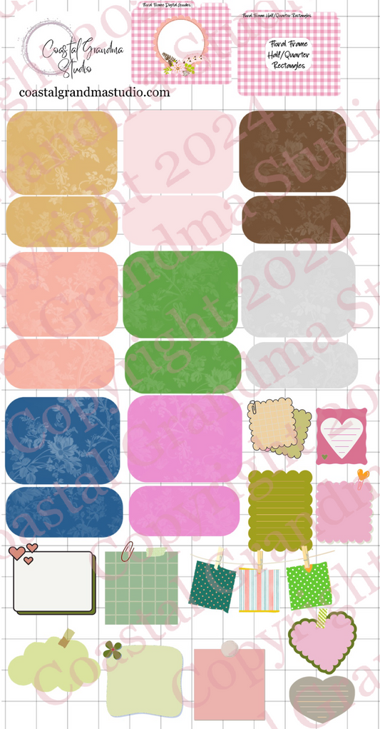 Floral Frame! Half/Quarter Rectangles Download Pre-Cropped Stickers For Goodnotes (4600-HQ)