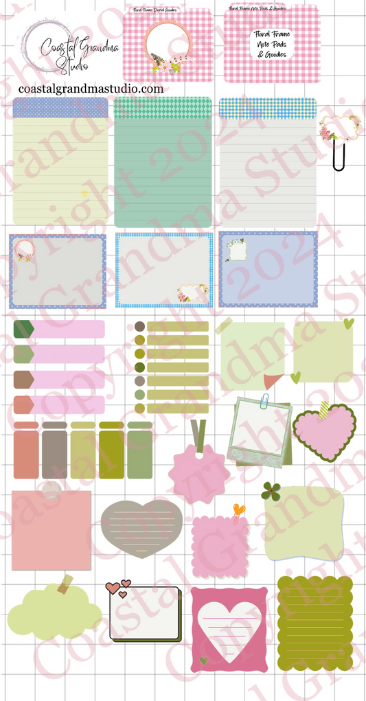 Floral Frame!  Note Pads & Stickers Download Pre-Cropped Stickers For Goodnotes (4600-NP)