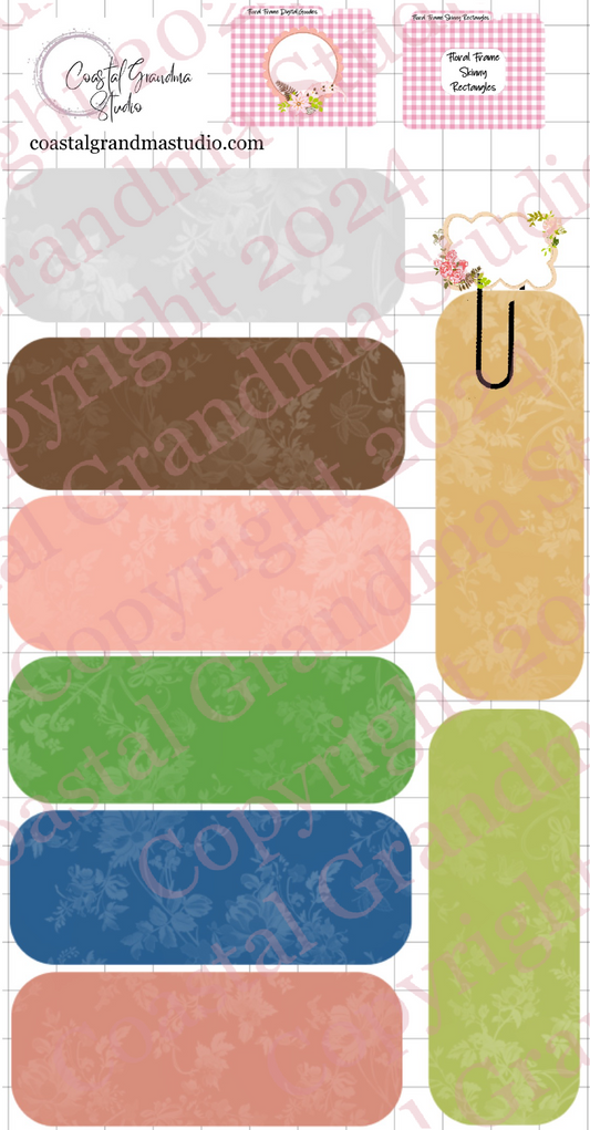 Floral Frame! Skinny Rectangles Download Pre-Cropped Stickers For Goodnotes (4600-SR)