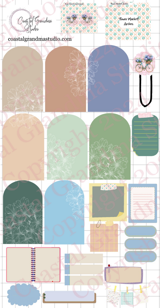 Flower Market! Arches Digital Pre-Cropped Stickers For Goodnotes (7200-A)