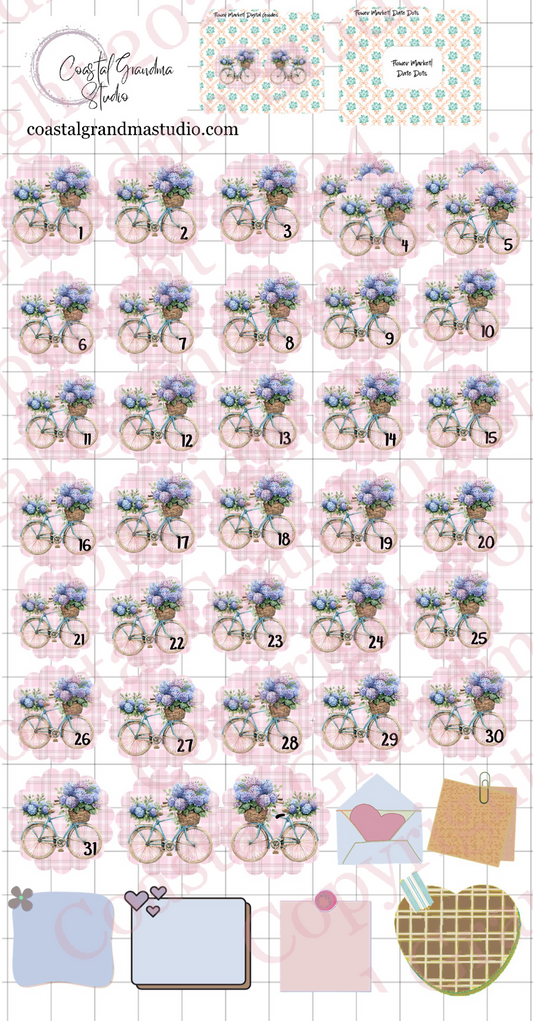 Flower Market! Date Dots Digital Pre-Cropped Stickers For Goodnotes (7200-DD)