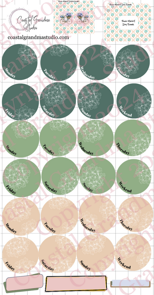 Flower Market! Day Rounds Digital Pre-Cropped Stickers For Goodnotes (7200-DR)