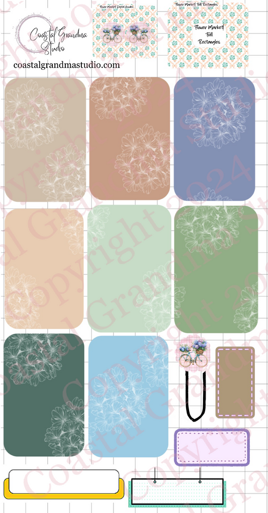 Flower Market! Full Rectangles Digital Pre-Cropped Stickers For Goodnotes (7200-FR)