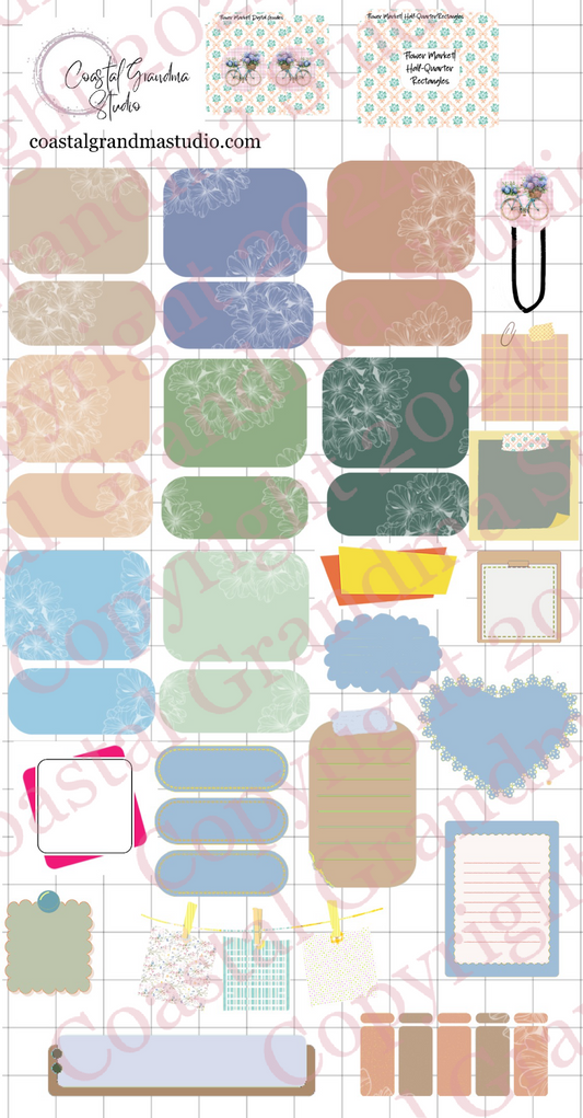 Flower Market! Half/Quarter Rectangles Digital Pre-Cropped Stickers For Goodnotes (7200-HQ)
