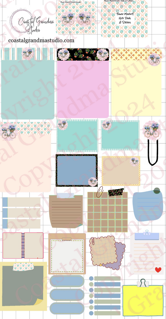 Flower Market! Note Pads & Stickers Digital Pre-Cropped Stickers For Goodnotes (7200-NP)