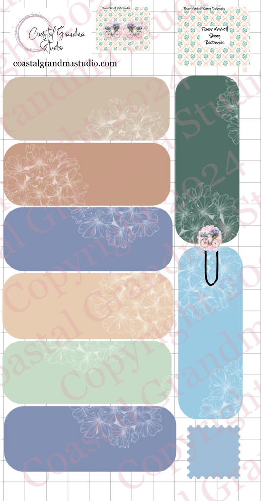 Flower Market! Skinny Rectangles Digital Pre-Cropped Stickers For Goodnotes (7200-SR)