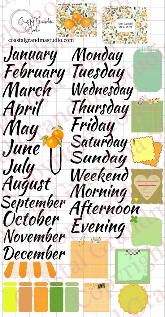 Fresh Squeezed! Days Of The Week/Months Of The Year Digital Pre-Cropped Stickers For Goodnotes (7500-DM)