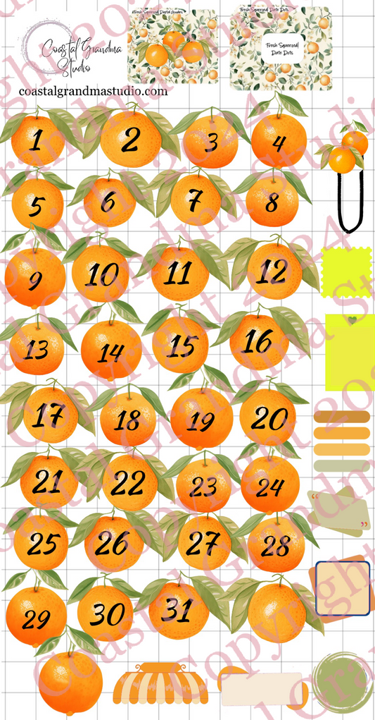 Fresh Squeezed! Date Dots Digital Pre-Cropped Stickers For Goodnotes (7500-DD)