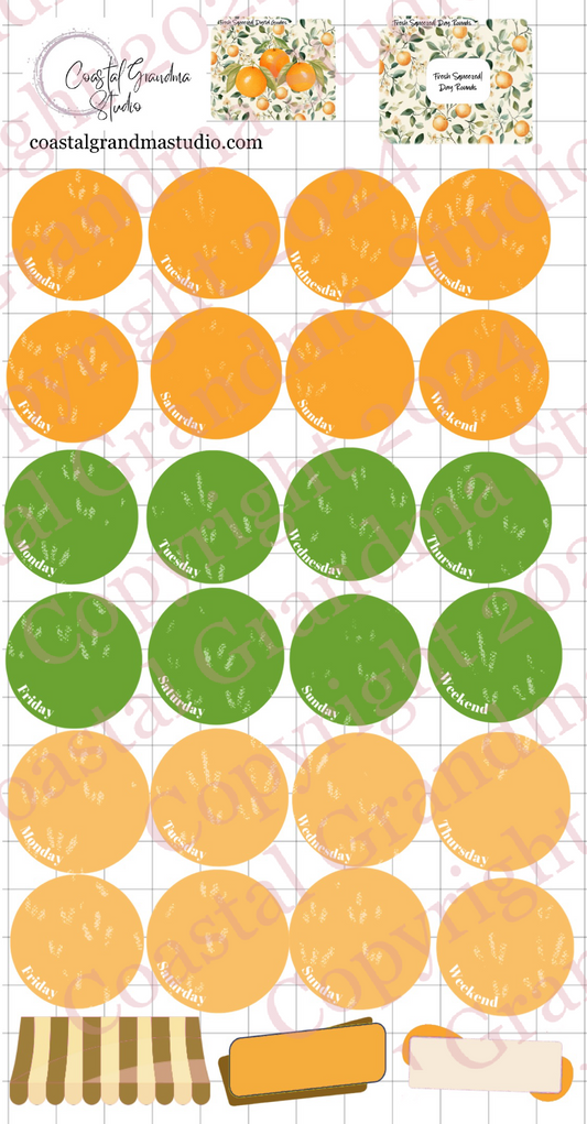 Fresh Squeezed! Day Rounds Digital Pre-Cropped Stickers For Goodnotes (7500-DR)
