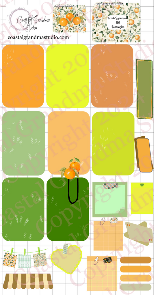 Fresh Squeezed! Full Rectangles Digital Pre-Cropped Stickers For Goodnotes (7500-FR)