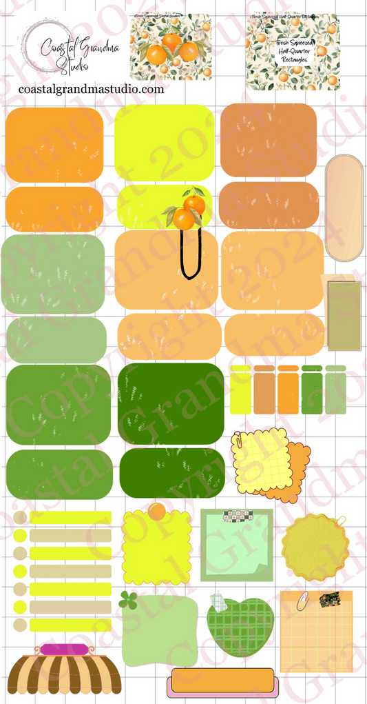 Fresh Squeezed! Half/Quarter Rectangles Digital Pre-Cropped Stickers For Goodnotes (7500-HQ)