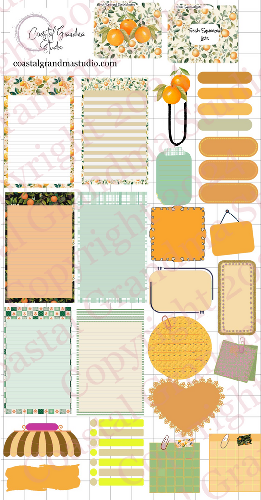 Fresh Squeezed! Lists & Stuff Digital Pre-Cropped Stickers For Goodnotes (7500-LS)