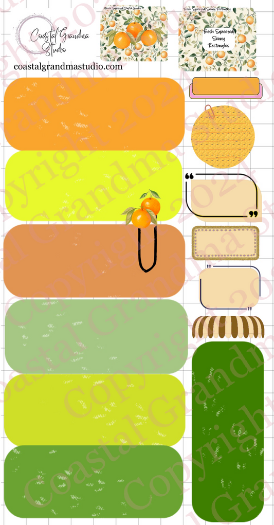 Fresh Squeezed! Skinny Rectangles Digital Pre-Cropped Stickers For Goodnotes (7500-SR)