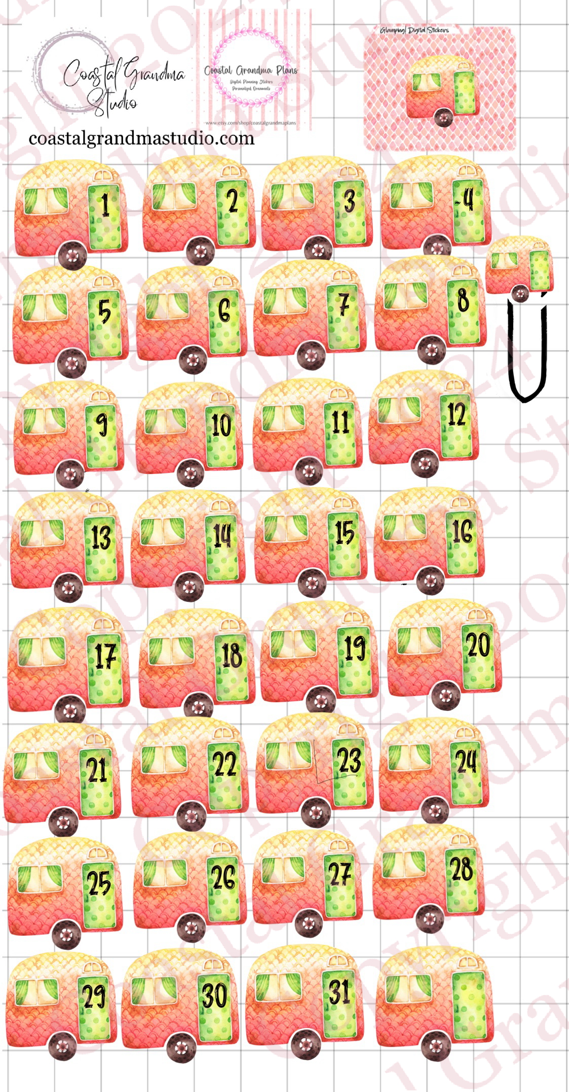 Glamping! GoodNotes Sticker Bundle – Digital Planner Stickers for iPad, Pre-Cropped Aesthetic Stickers Pack (8500-BU)