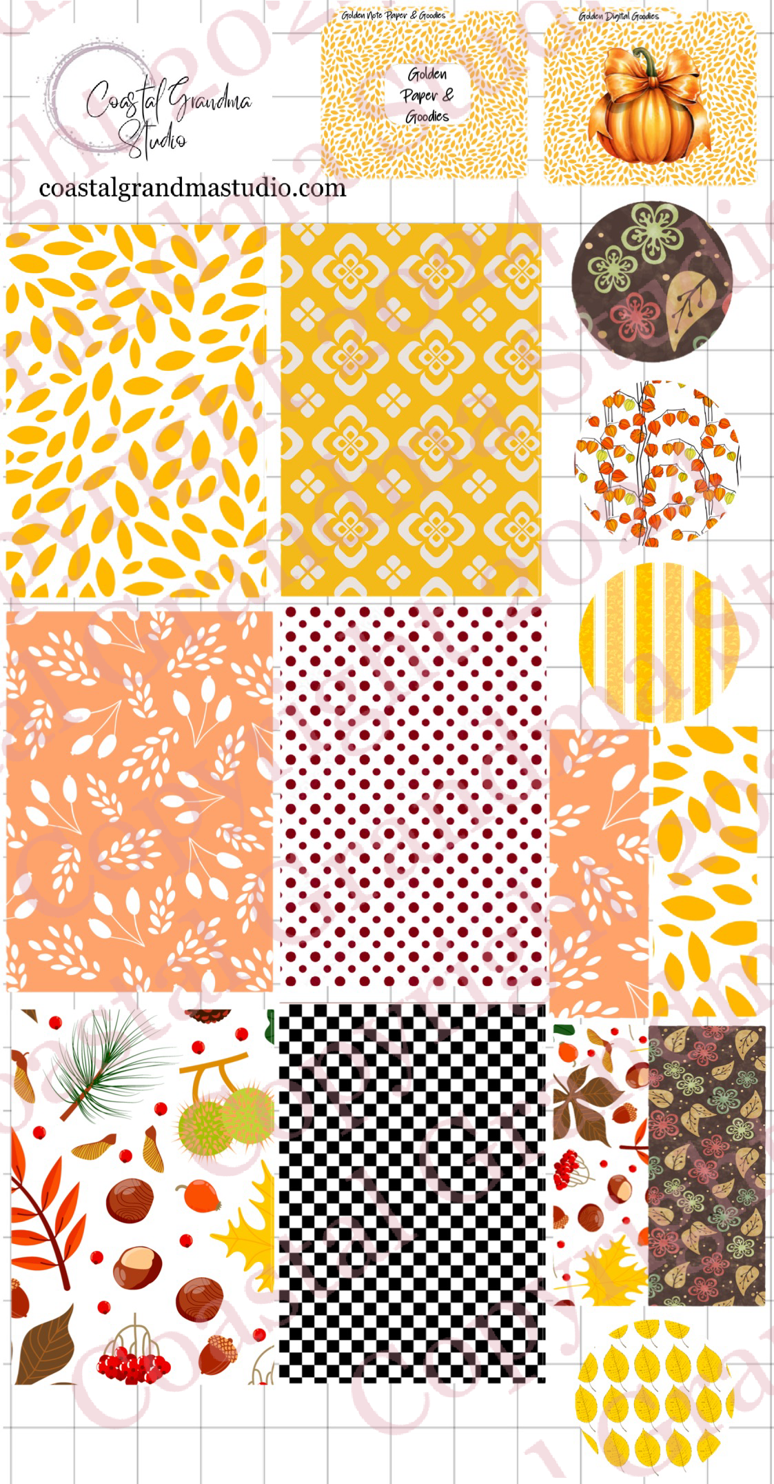 Golden!  Decorative Papers & Goodies Download Pre-Cropped Stickers For Goodnotes (4100-PG)