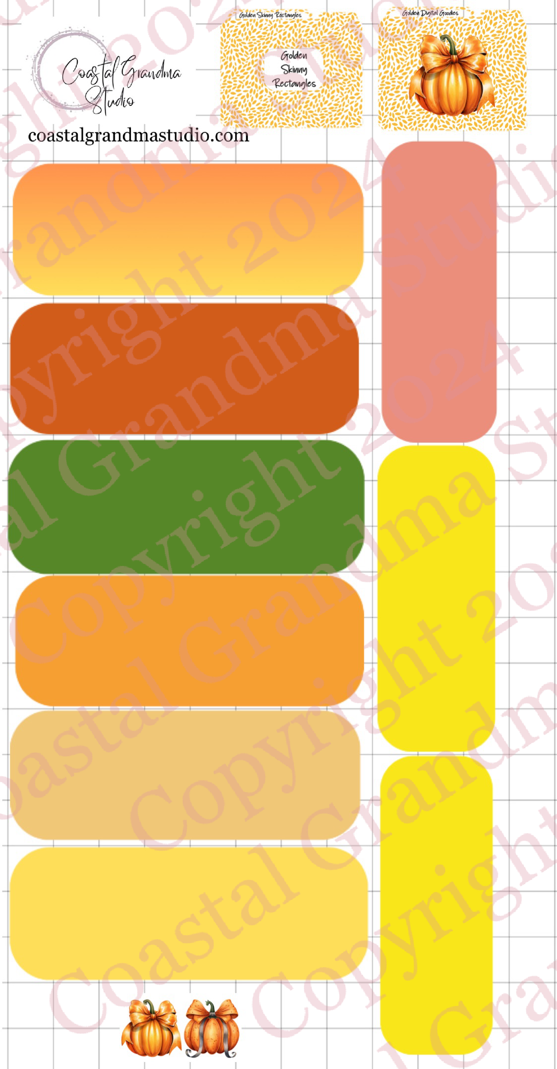 Golden!  Skinny Rectangles Download Pre-Cropped Stickers For Goodnotes (4100-SR)