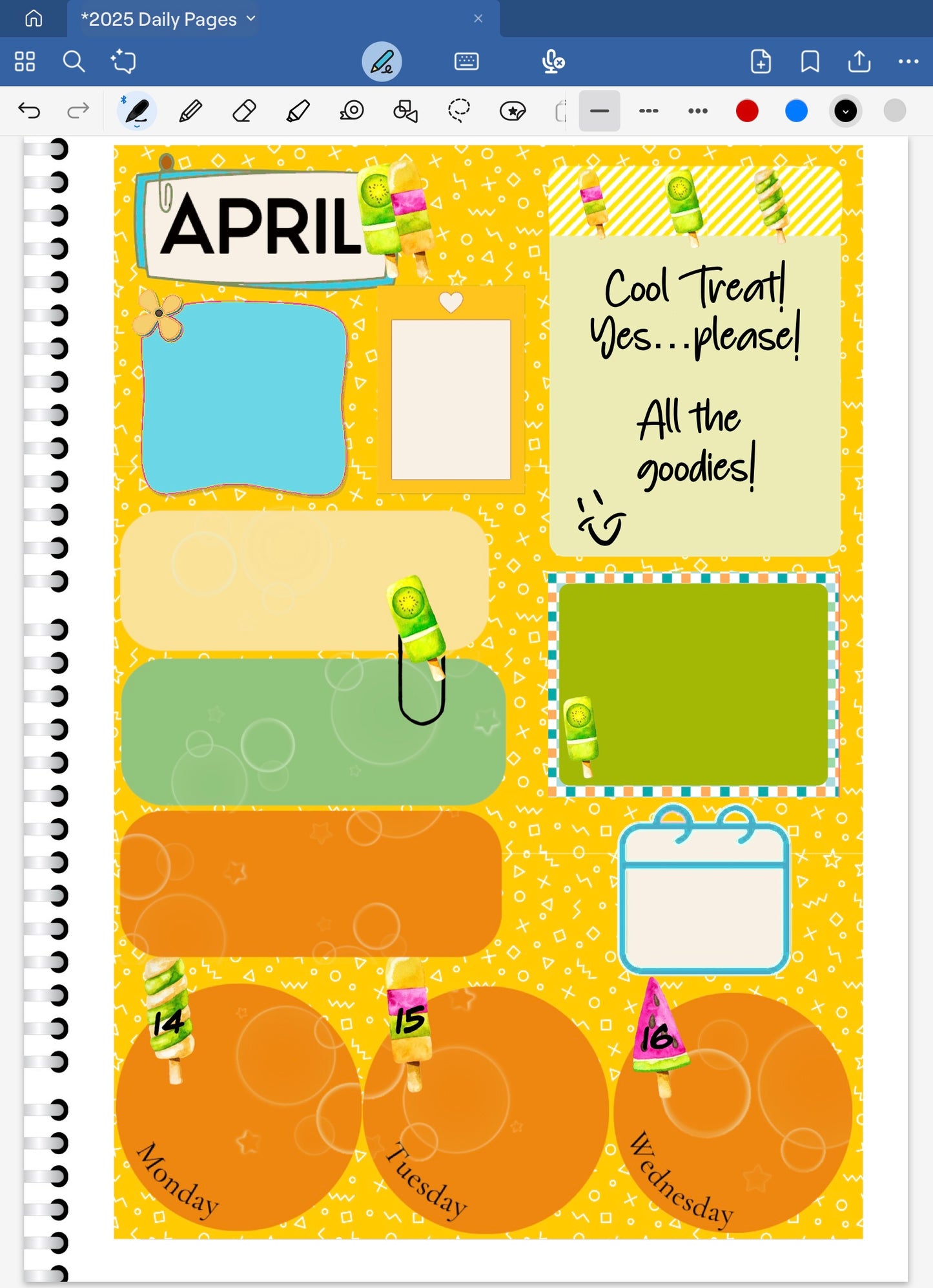Goodnotes digital spread with ice cream cool treats popsicles.