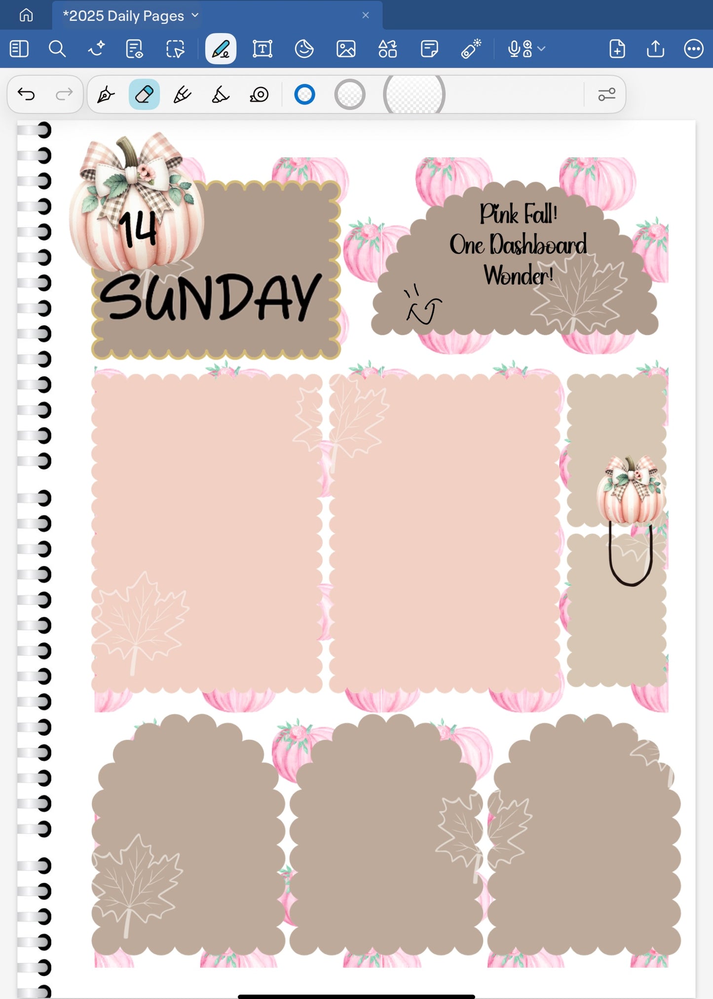 Goodnotes digital planner spread only using date dots, stickers and coordinating patterned papers.