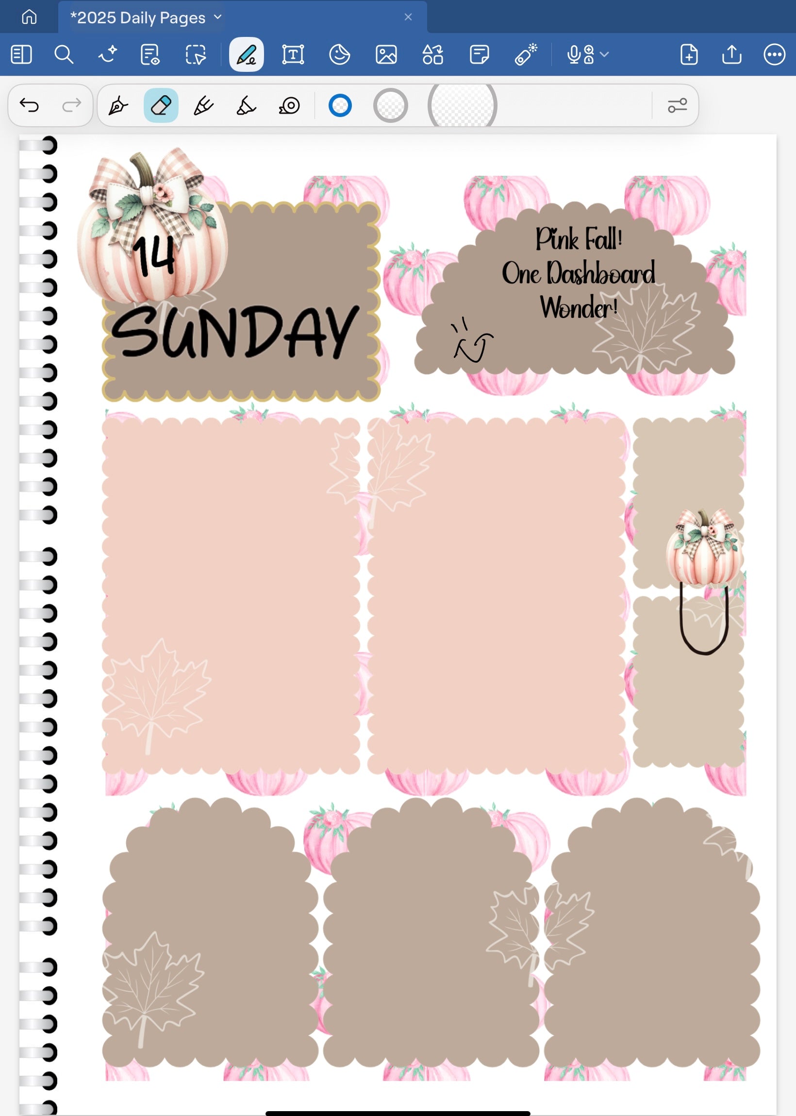 Goodnotes digital planner spread only using date dots, stickers and coordinating patterned papers.