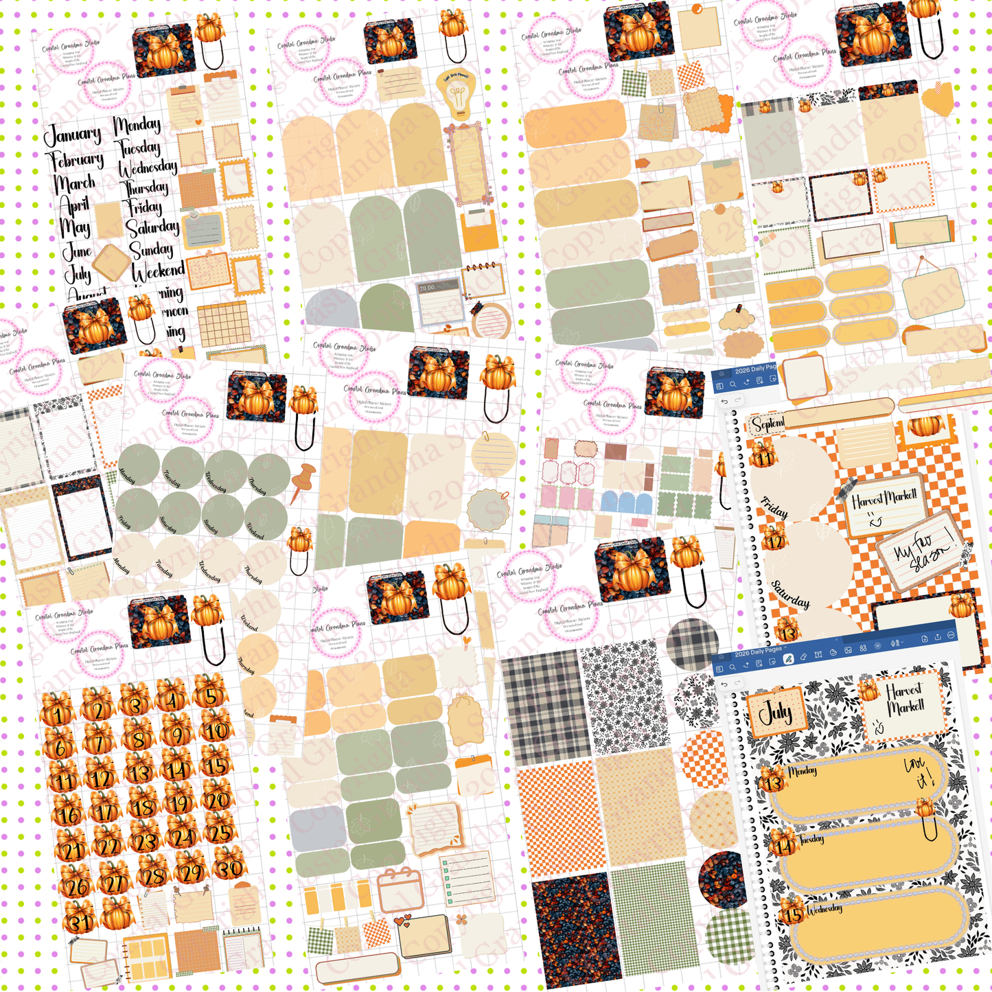 Harvest Market! GoodNotes Sticker Bundle – Digital Planner Stickers for iPad, Pre-Cropped Aesthetic Stickers Pack (9400-BU)