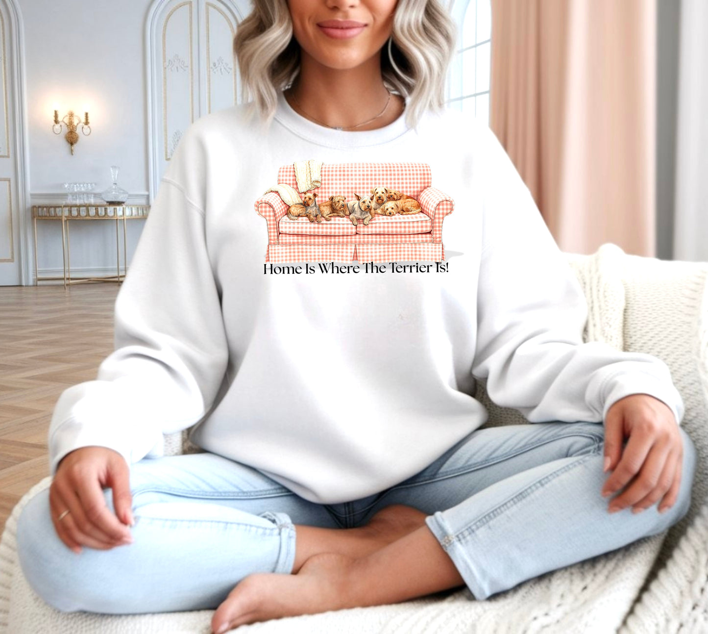 Home Is Where My Terrier Is! Crewneck Sweatshirt, Terrier Owner Gift, Animal, Cozy Casual Wear (HC-1010)