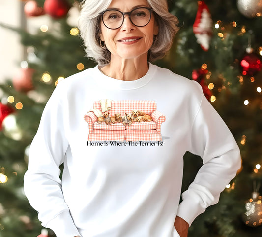 Home Is Where My Terrier Is! Crewneck Sweatshirt, Terrier Owner Gift, Animal, Cozy Casual Wear (HC-1010)