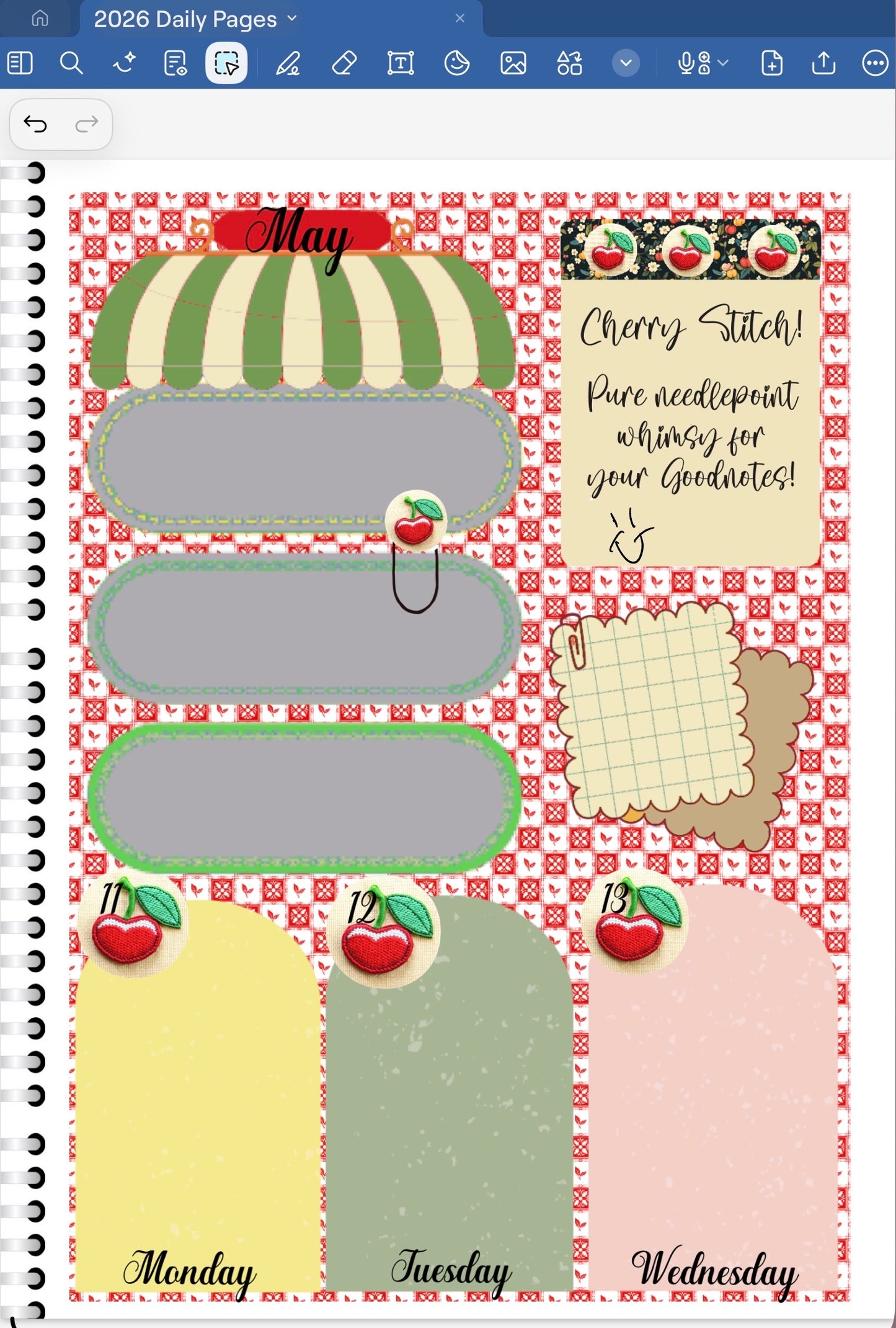Cherry Stitch! GoodNotes Sticker Bundle – Digital Planner Stickers for iPad, Pre-Cropped Aesthetic Stickers Pack (8700-BU)