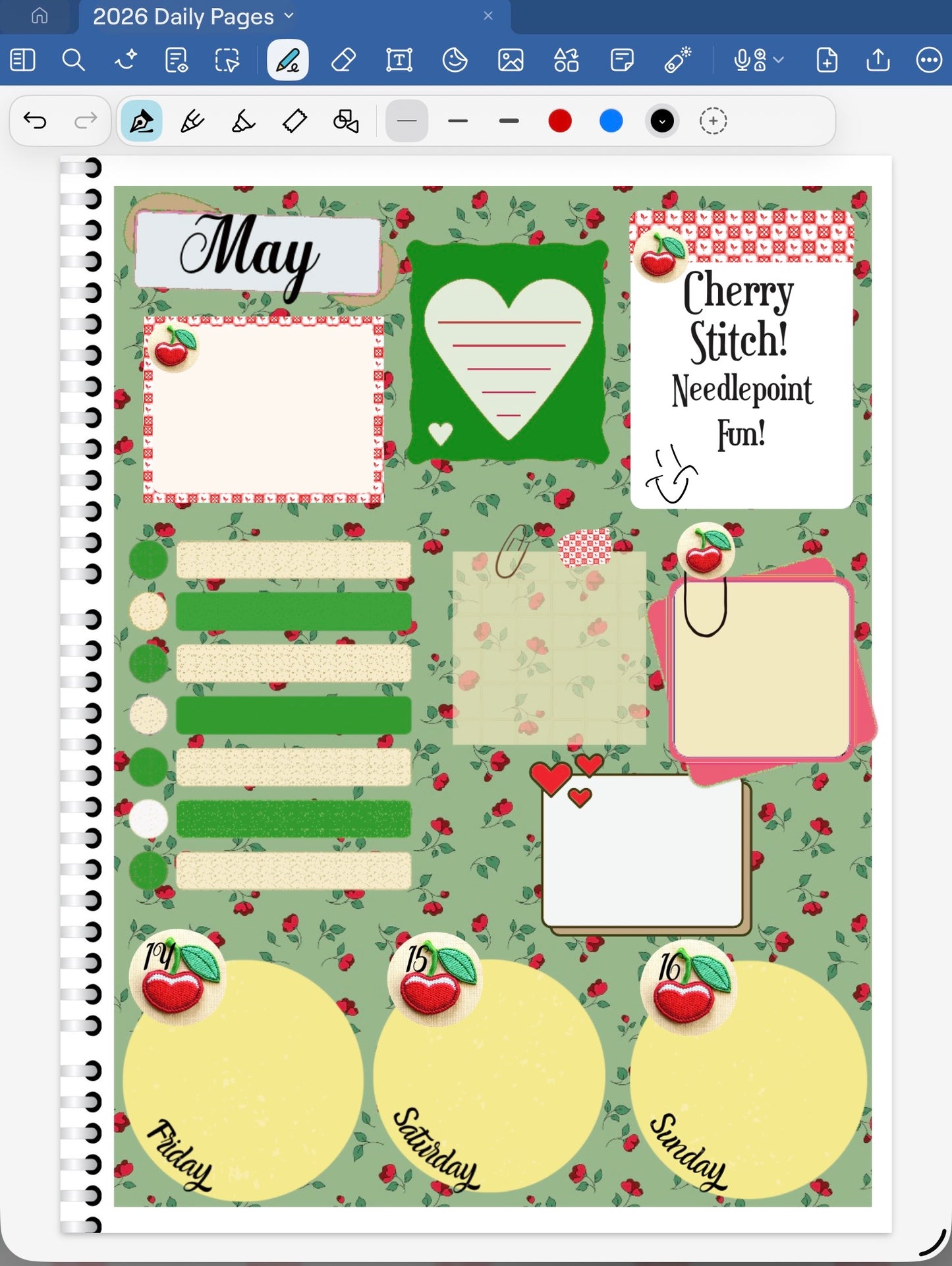 Cherry Stitch! GoodNotes Sticker Bundle – Digital Planner Stickers for iPad, Pre-Cropped Aesthetic Stickers Pack (8700-BU)