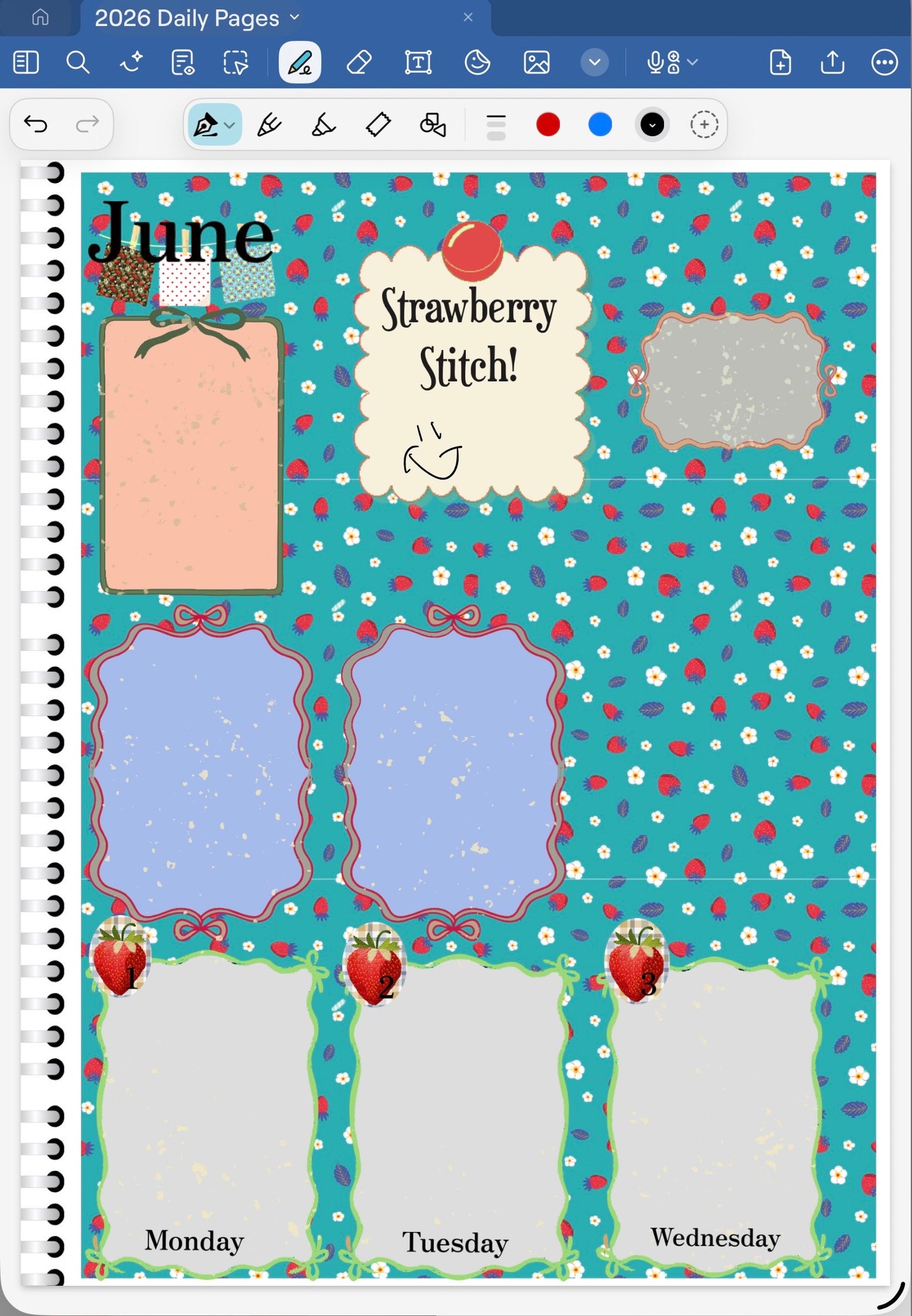 Strawberry Stitch! GoodNotes Sticker Bundle – Digital Planner Stickers for iPad, Pre-Cropped Aesthetic Stickers Pack (8800-BU)