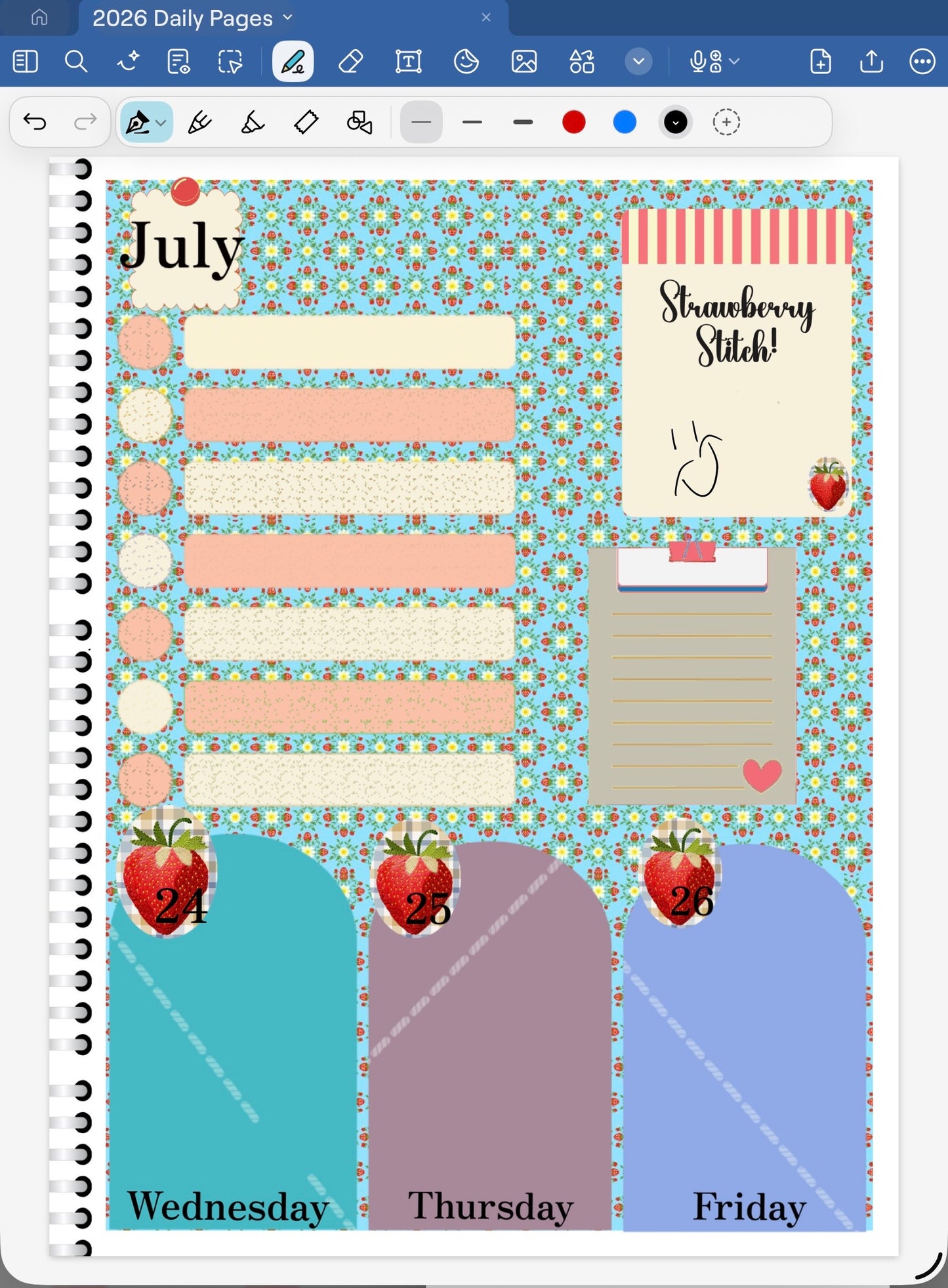 Strawberry Stitch! GoodNotes Sticker Bundle – Digital Planner Stickers for iPad, Pre-Cropped Aesthetic Stickers Pack (8800-BU)