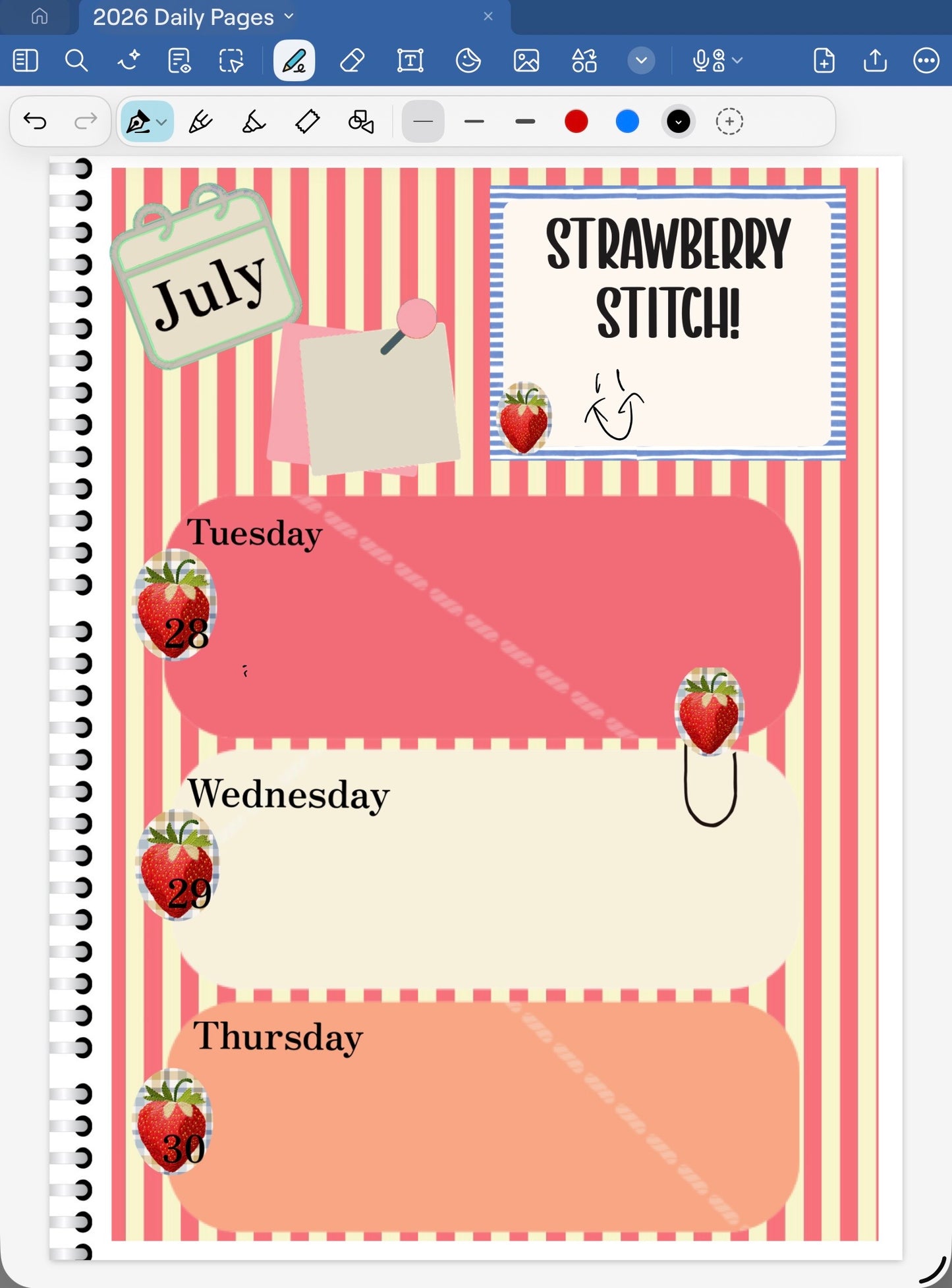 Strawberry Stitch! GoodNotes Sticker Bundle – Digital Planner Stickers for iPad, Pre-Cropped Aesthetic Stickers Pack (8800-BU)