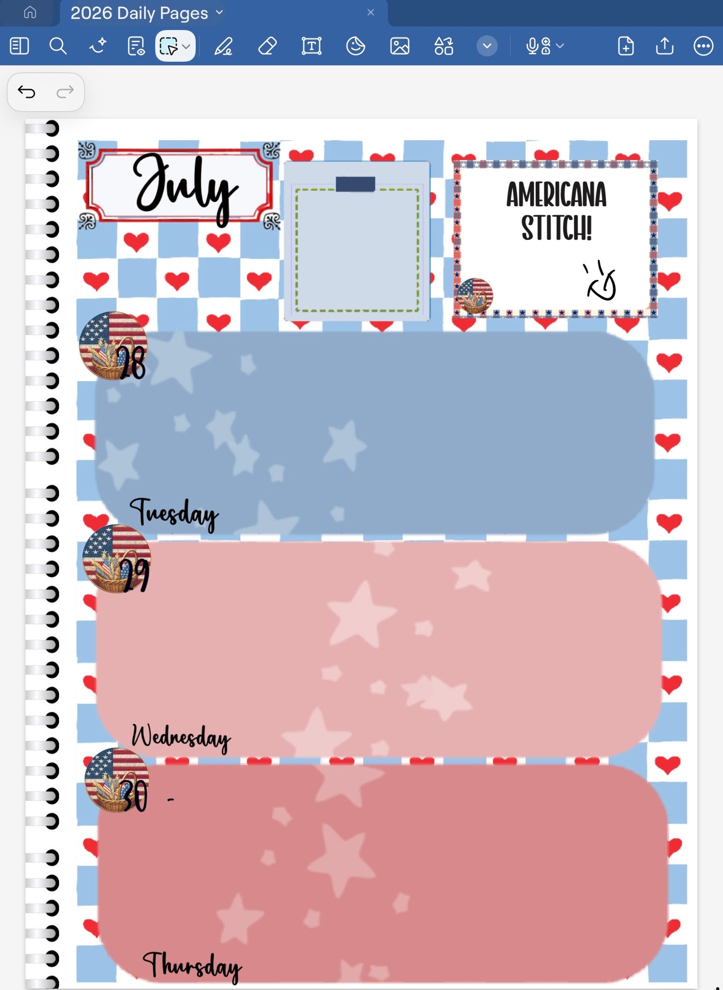 Americana Stitch! GoodNotes Sticker Bundle – Digital Planner Stickers for iPad, Pre-Cropped Aesthetic Stickers Pack (9100-BU)