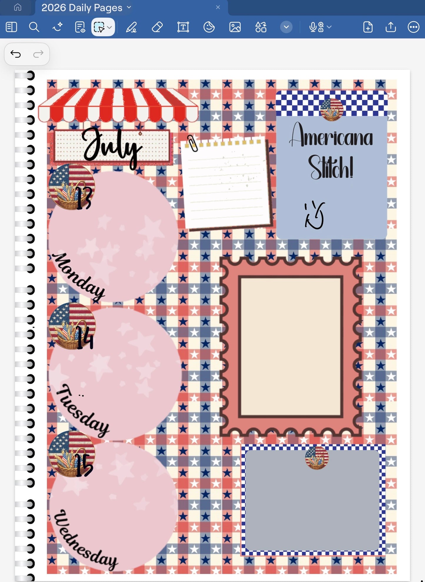 Americana Stitch! GoodNotes Sticker Bundle – Digital Planner Stickers for iPad, Pre-Cropped Aesthetic Stickers Pack (9100-BU)