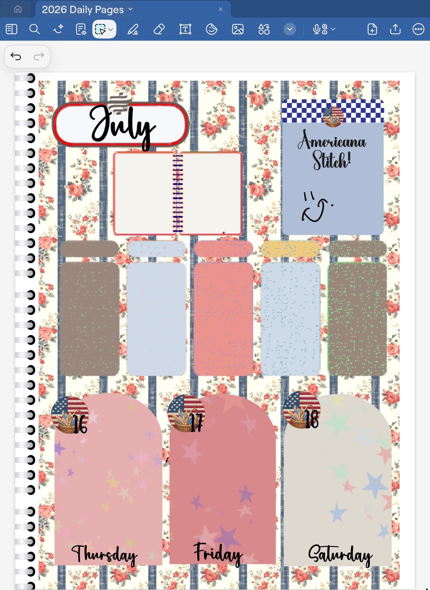 Americana Stitch! GoodNotes Sticker Bundle – Digital Planner Stickers for iPad, Pre-Cropped Aesthetic Stickers Pack (9100-BU)