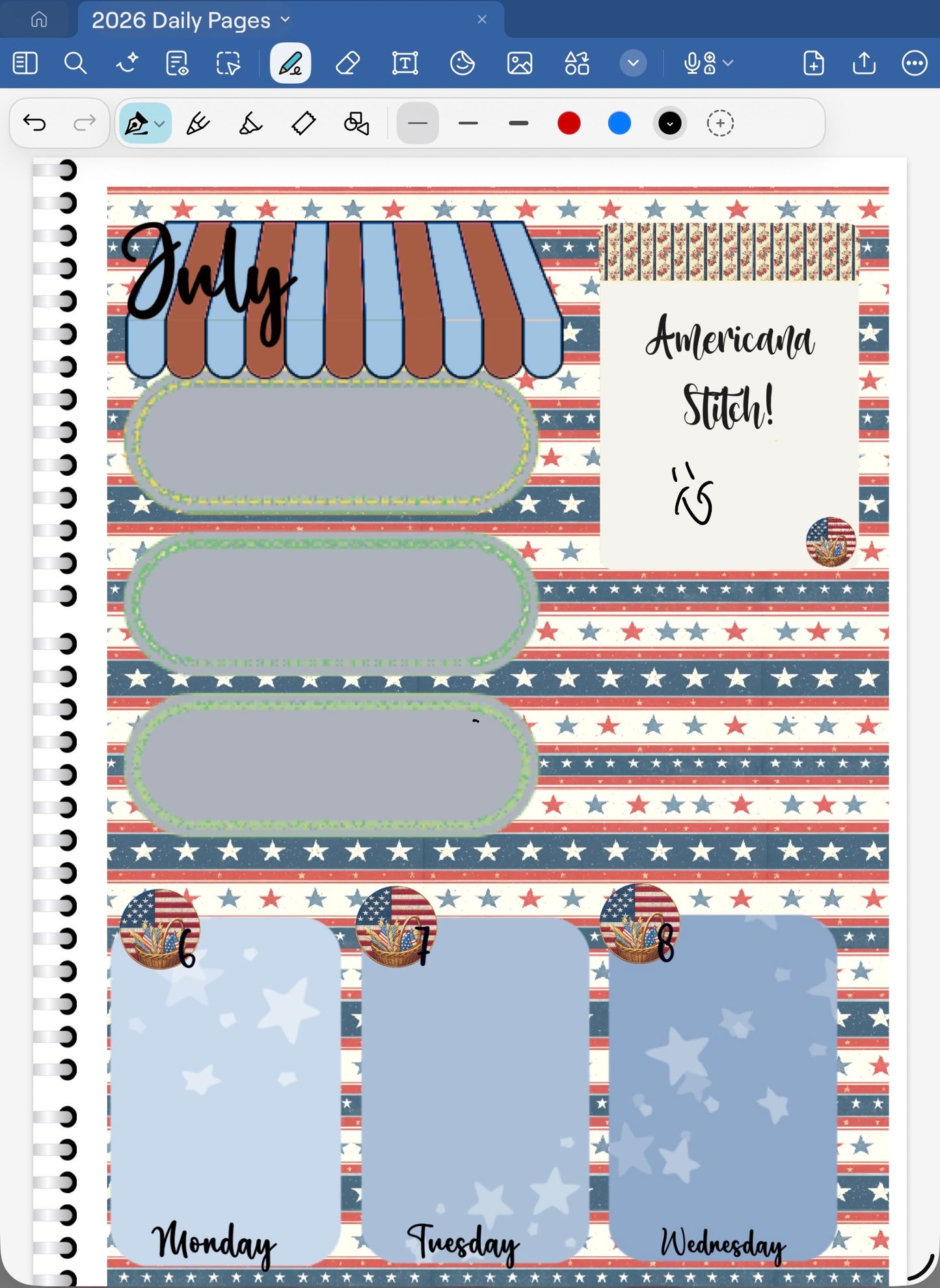 Americana Stitch! GoodNotes Sticker Bundle – Digital Planner Stickers for iPad, Pre-Cropped Aesthetic Stickers Pack (9100-BU)