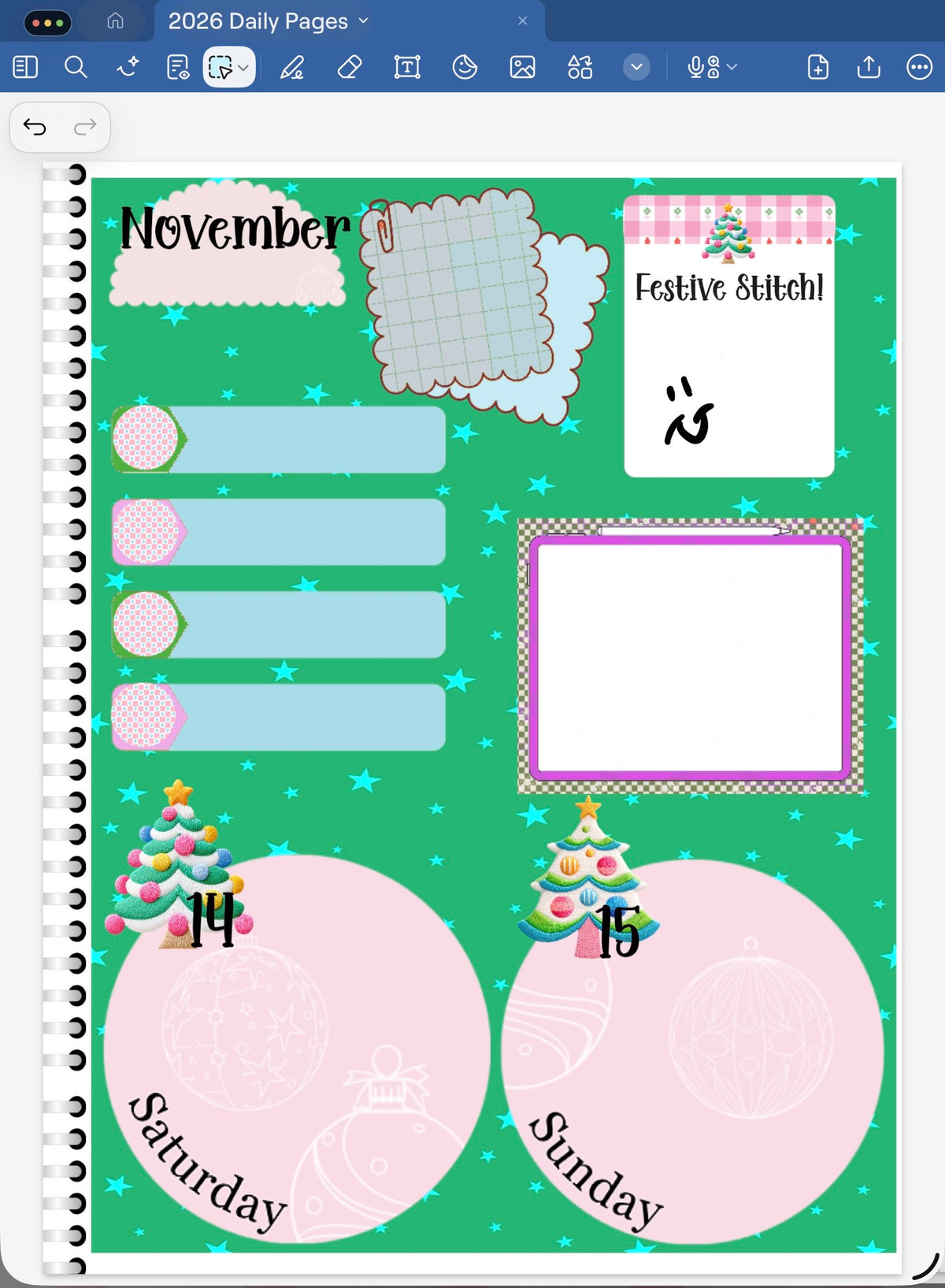 Festive Stitch! GoodNotes Sticker Bundle – Digital Planner Stickers for iPad, Pre-Cropped Aesthetic Stickers Pack (11000-BU)